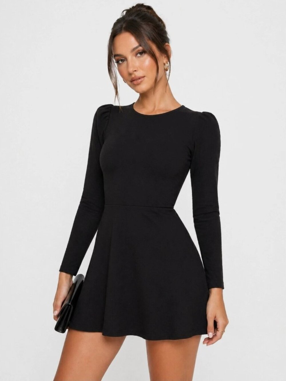 Reformation Trina Puff Sleeve Mini Dress in Black